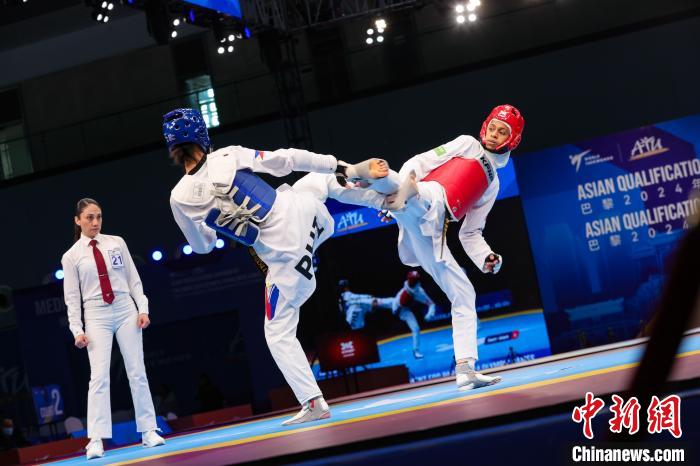 山东泰安国际会展中心举行的巴黎奥运跆拳道亚