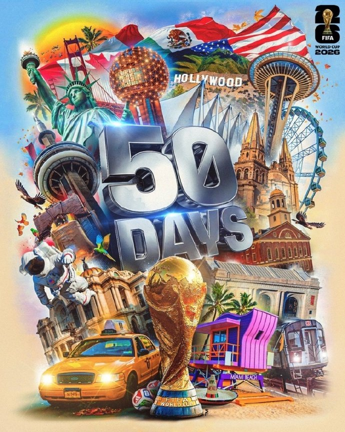 世界杯倒计时50天海报发布 聚焦北美三国赛事筹